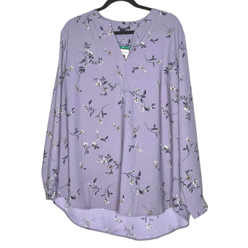 Hilary Radley Top, Purple Floral Shirt, Office, Cottagecore, Spring Blouse